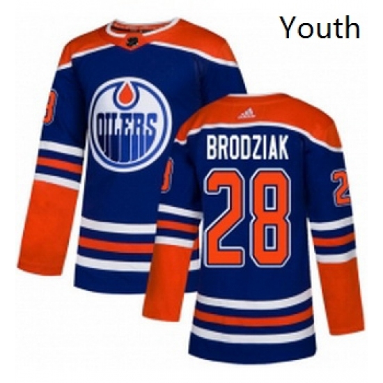 Youth Adidas Edmonton Oilers 28 Kyle Brodziak Authentic Royal Blue Alternate NHL Jersey